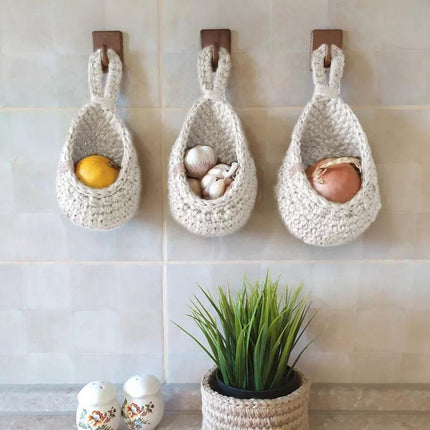 Cotton Rope Woven Storage Basket Wall Mount Fruit Vegetable Organizer Container