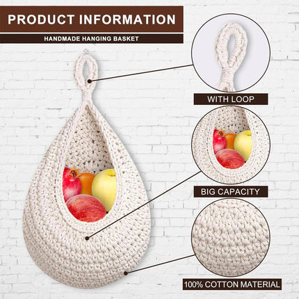 Cotton Rope Woven Storage Basket Wall Mount Fruit Vegetable Organizer Container