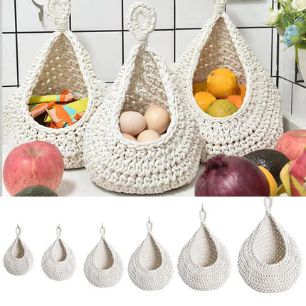 Cotton Rope Woven Storage Basket Wall Mount Fruit Vegetable Organizer Container