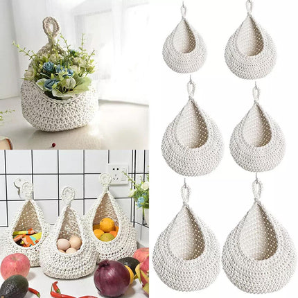 Cotton Rope Woven Storage Basket Wall Mount Fruit Vegetable Organizer Container
