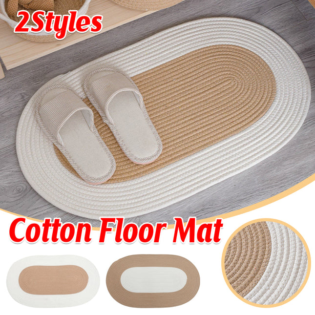 Cotton Floor Mat Oval Non Slip Carpet Household Soft Washable Rug for Bedroom
