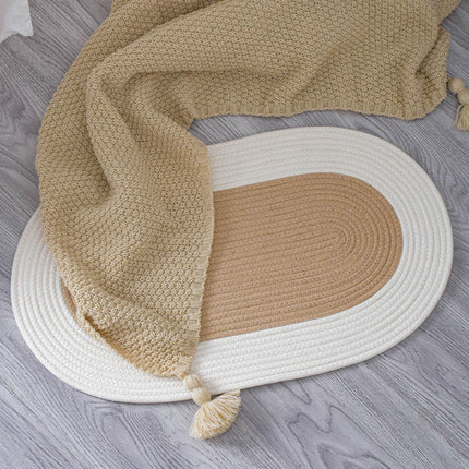Cotton Floor Mat Oval Non Slip Carpet Household Soft Washable Rug for Bedroom