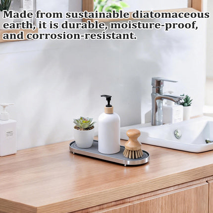 Stainless Steel Diatomite Tray Countertop Drying Mat Bathroom Kitchen Sink Organizer