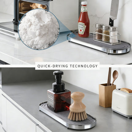 Stainless Steel Diatomite Tray Countertop Drying Mat Bathroom Kitchen Sink Organizer