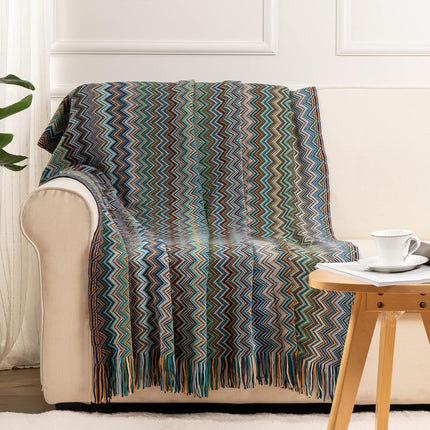 Peacock Blue Houndstooth Bed Runner Decorative Throw for Hotel or Home Bedding