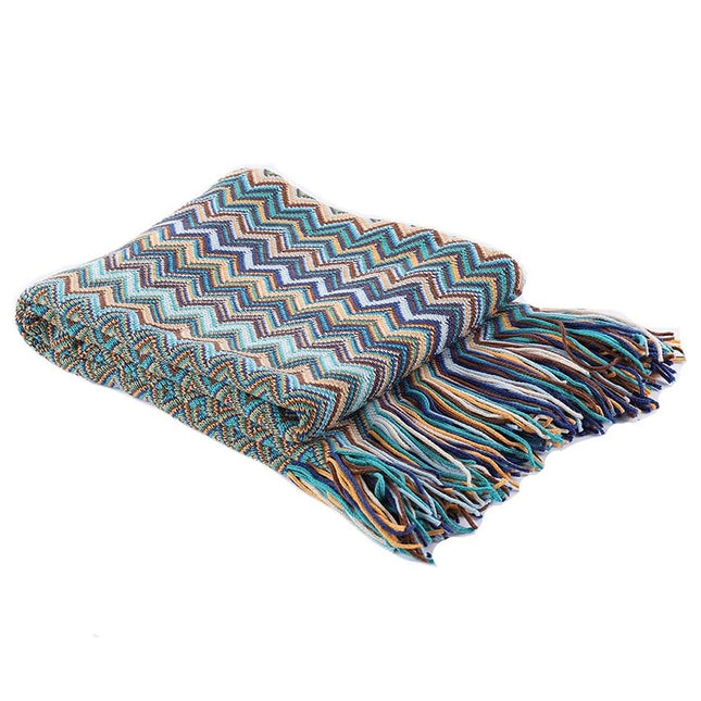 Peacock Blue Houndstooth Bed Runner Decorative Throw for Hotel or Home Bedding