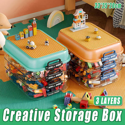 3-Layer Stackable Storage Box for Building Blocks Toy Organizer with Sorting Trays