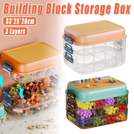 3-Layer Stackable Storage Box for Building Blocks Toy Organizer with Sorting Trays