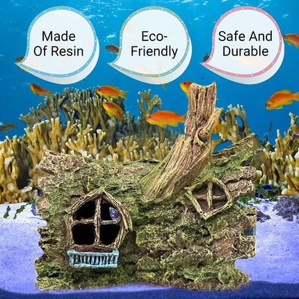 Aquarium Resin Tree House Cave Hideout Decor Ornament Fish Tank Decoration