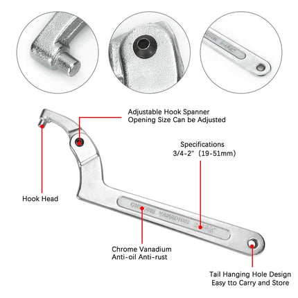 9PCS Adjustable C-Shaped Pin Spanner Wrench Tool Set for Bearing Lock Nut Remove