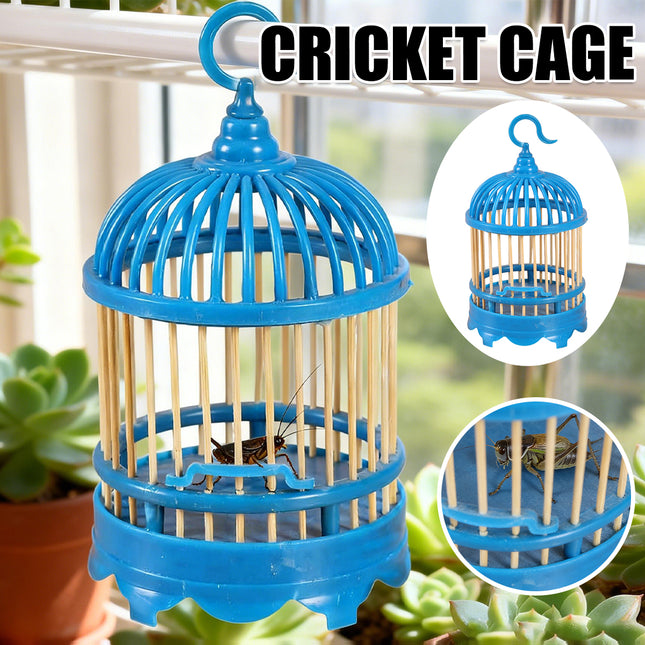 Cricket Cage Blue Plastic Wooden Slats Hook Insect House Portable Enclosure