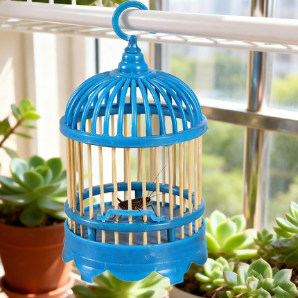 Cricket Cage Blue Plastic Wooden Slats Hook Insect House Portable Enclosure