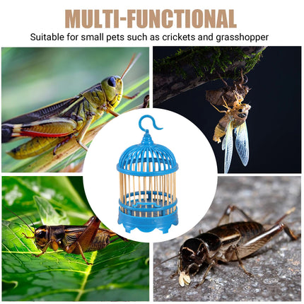 Cricket Cage Blue Plastic Wooden Slats Hook Insect House Portable Enclosure
