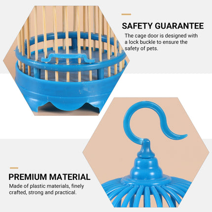 Cricket Cage Blue Plastic Wooden Slats Hook Insect House Portable Enclosure