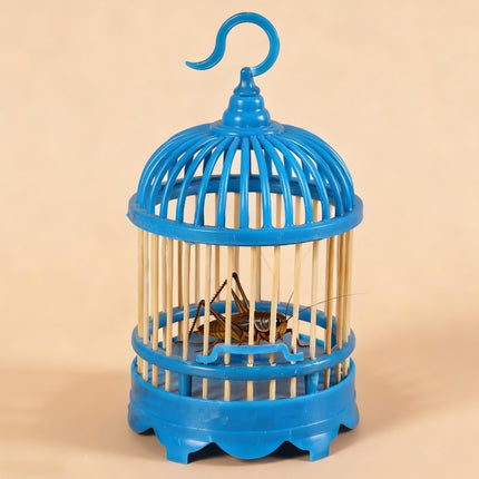 Cricket Cage Blue Plastic Wooden Slats Hook Insect House Portable Enclosure