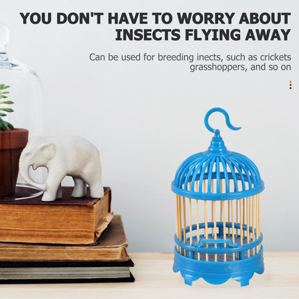 Cricket Cage Blue Plastic Wooden Slats Hook Insect House Portable Enclosure