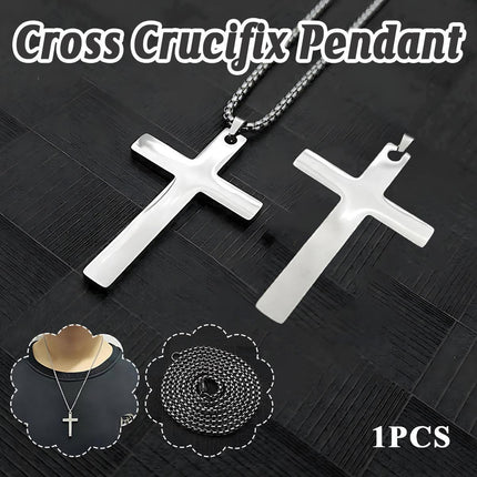 Gold-Plated Stainless Steel Men's Cross Fashion Pendant Necklace with Long Chain