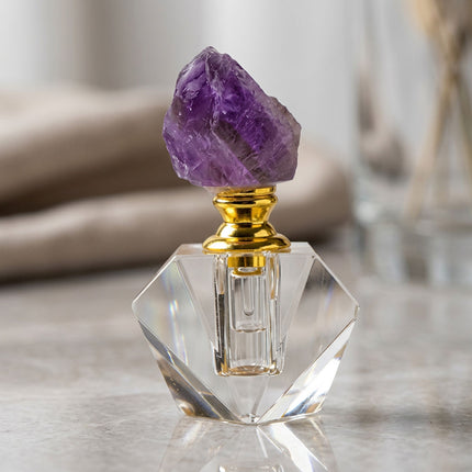 Natural Amethyst Crystal Cap Glass Perfume Bottle Empty Refillable Oil Vial