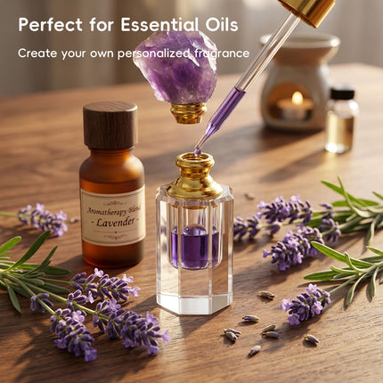 Natural Amethyst Crystal Cap Glass Perfume Bottle Empty Refillable Oil Vial