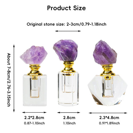 Natural Amethyst Crystal Cap Glass Perfume Bottle Empty Refillable Oil Vial