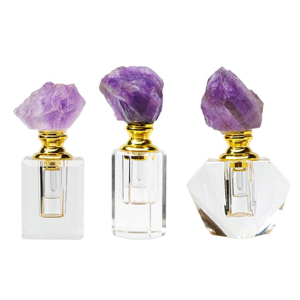 Natural Amethyst Crystal Cap Glass Perfume Bottle Empty Refillable Oil Vial
