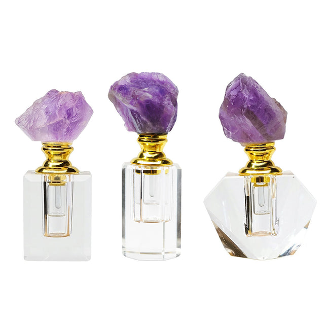 Natural Amethyst Crystal Cap Glass Perfume Bottle Empty Refillable Oil Vial