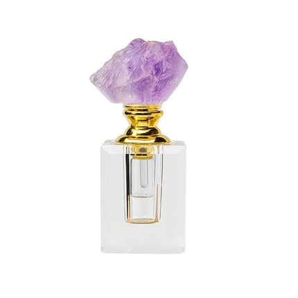 Natural Amethyst Crystal Cap Glass Perfume Bottle Empty Refillable Oil Vial