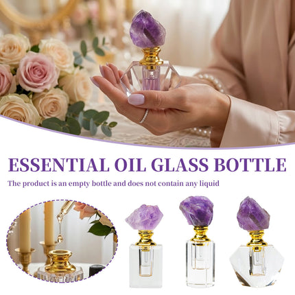 Natural Amethyst Crystal Cap Glass Perfume Bottle Empty Refillable Oil Vial
