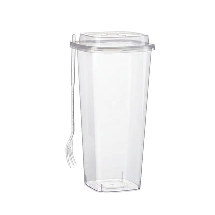 50PCS Fruit Tea Cup With Lid And Fork Large Capacity 650/960ml Drink Takeaway