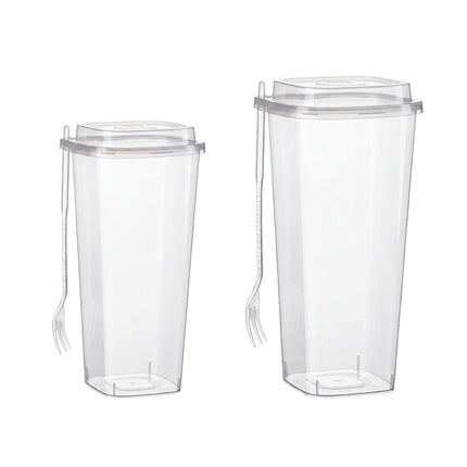 50PCS Fruit Tea Cup With Lid And Fork Large Capacity 650/960ml Drink Takeaway