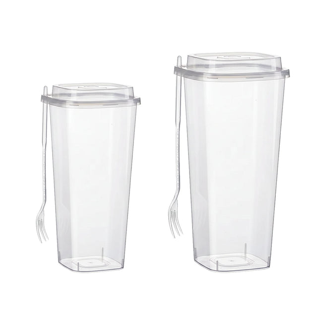50PCS Fruit Tea Cup With Lid And Fork Large Capacity 650/960ml Drink Takeaway