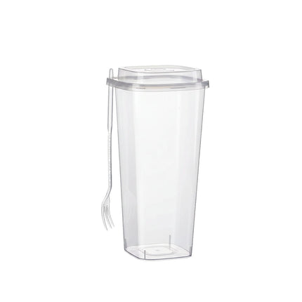 50PCS Fruit Tea Cup With Lid And Fork Large Capacity 650/960ml Drink Takeaway