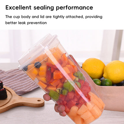 50PCS Fruit Tea Cup With Lid And Fork Large Capacity 650/960ml Drink Takeaway