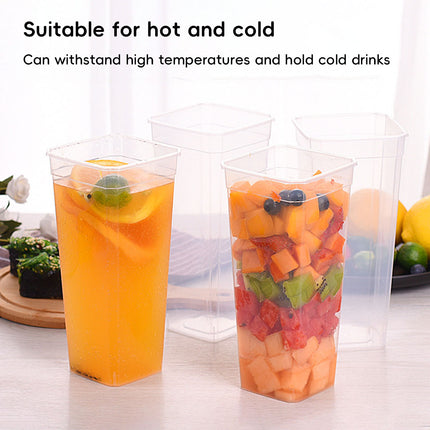 50PCS Fruit Tea Cup With Lid And Fork Large Capacity 650/960ml Drink Takeaway