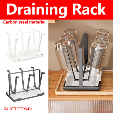 6 Hook Stainless Steel Cup Rack with Drip Tray for Mugs and Glasses