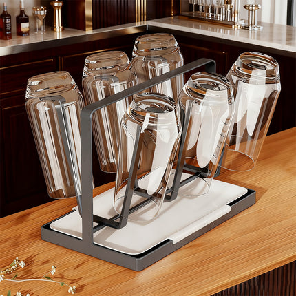 6 Hook Stainless Steel Cup Rack with Drip Tray for Mugs and Glasses