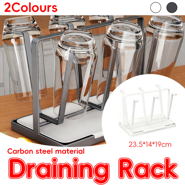 6 Hook Stainless Steel Cup Rack with Drip Tray for Mugs and Glasses