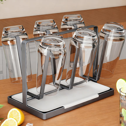 6 Hook Stainless Steel Cup Rack with Drip Tray for Mugs and Glasses