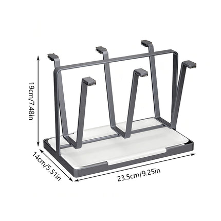 6 Hook Stainless Steel Cup Rack with Drip Tray for Mugs and Glasses