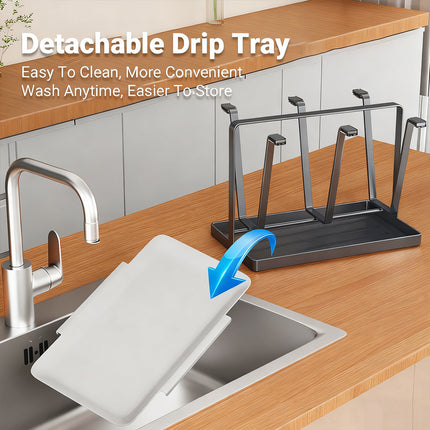 6 Hook Stainless Steel Cup Rack with Drip Tray for Mugs and Glasses