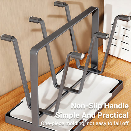 6 Hook Stainless Steel Cup Rack with Drip Tray for Mugs and Glasses