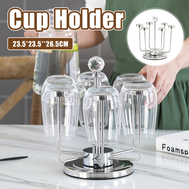 Stainless Steel Rotating Cup Holder 6 Cups 360 Crystal Top Kitchen Stand