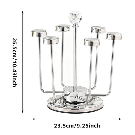 Stainless Steel Rotating Cup Holder 6 Cups 360 Crystal Top Kitchen Stand