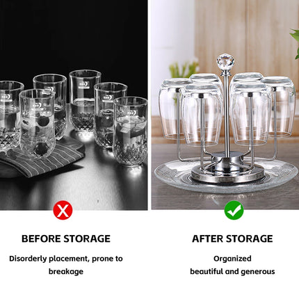 Stainless Steel Rotating Cup Holder 6 Cups 360 Crystal Top Kitchen Stand