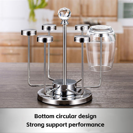 Stainless Steel Rotating Cup Holder 6 Cups 360 Crystal Top Kitchen Stand