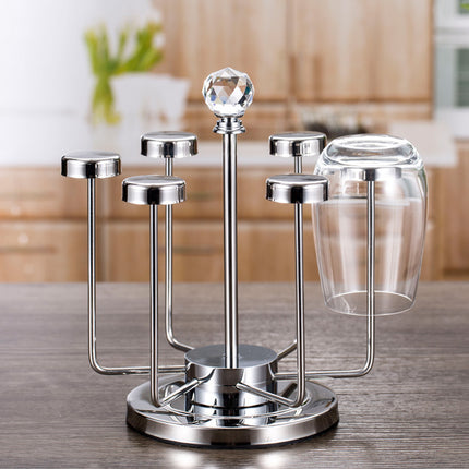Stainless Steel Rotating Cup Holder 6 Cups 360 Crystal Top Kitchen Stand