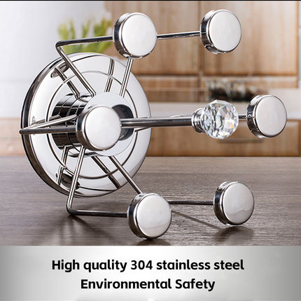 Stainless Steel Rotating Cup Holder 6 Cups 360 Crystal Top Kitchen Stand