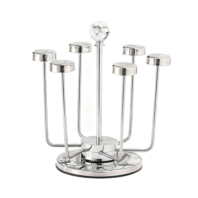 Stainless Steel Rotating Cup Holder 6 Cups 360 Crystal Top Kitchen Stand