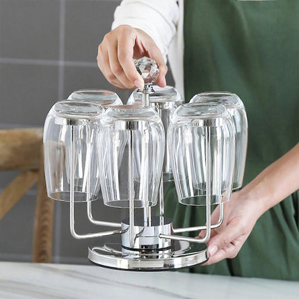 Stainless Steel Rotating Cup Holder 6 Cups 360 Crystal Top Kitchen Stand