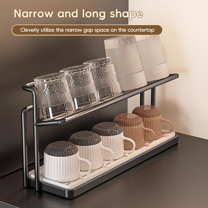 2 Tier Cup Drying Rack Kitchen Countertop Mug Glass Holder with Drip Tray